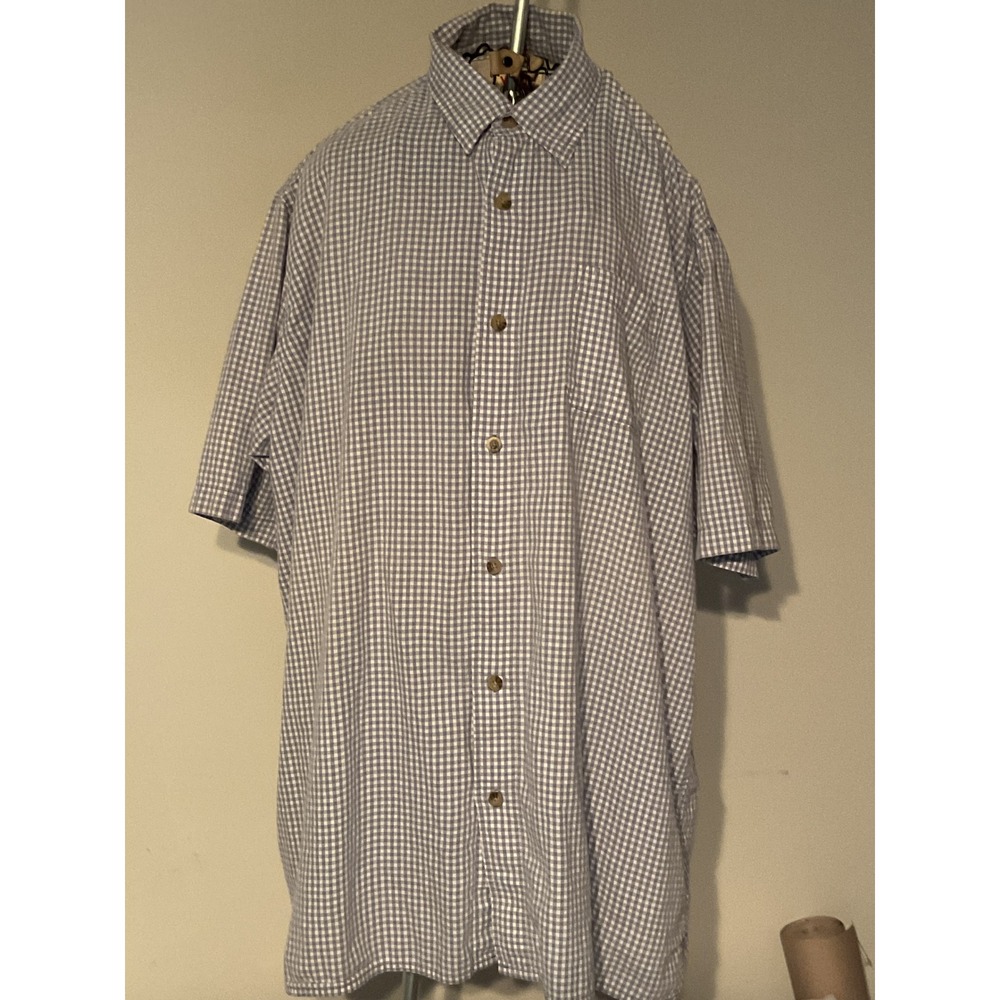 Wrangler Authentics Mens XLT Blue White Gingham Cotton Short Sleeve Button Shirt